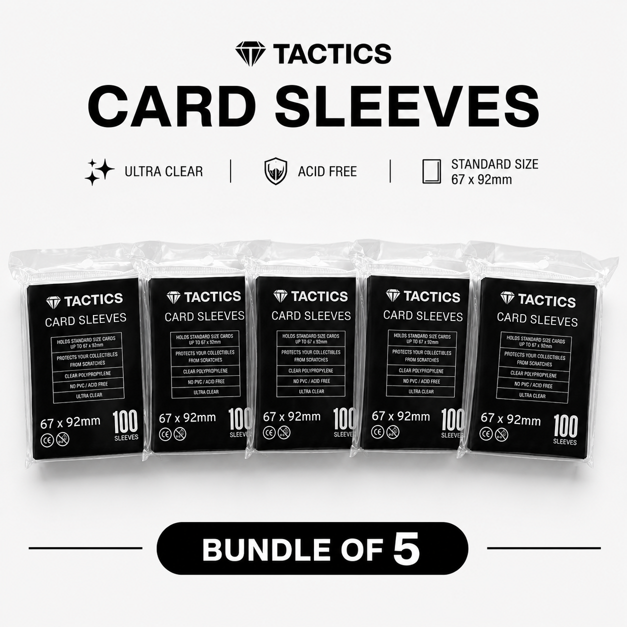 TACTICS Penny Card Sleeves - 67 x 92mm (100 Pack) Bundle of 5