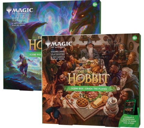 Magic: The Gathering | The Hobbit Scene Box | 6 Foil Borderless Scene Cards, 6 Art Cards, 3 Play Boosters + Display Easel Per Kit