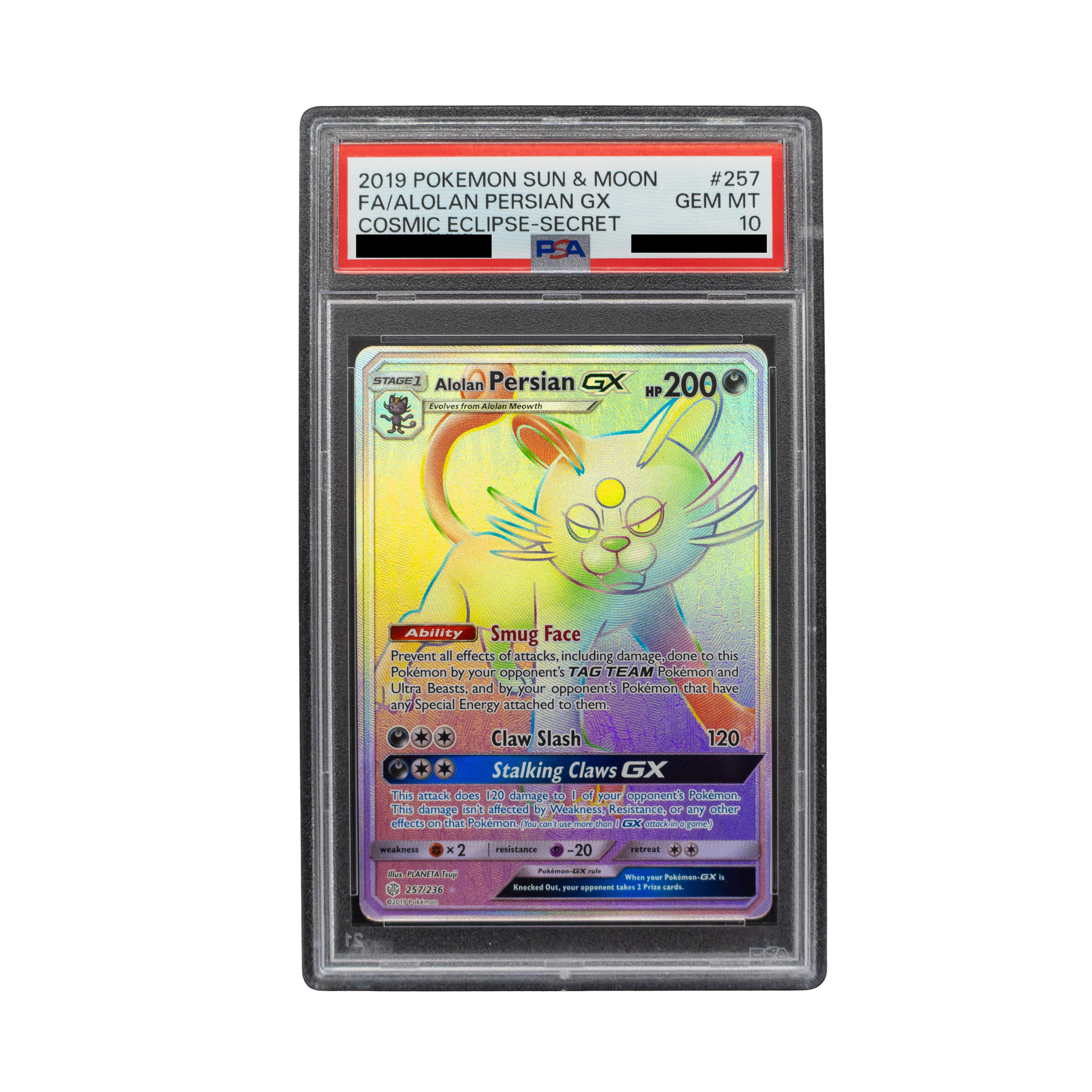 2019 Alolan Persian GX #257 Cosmic Eclipse English - PSA 10 PSA graded slab
