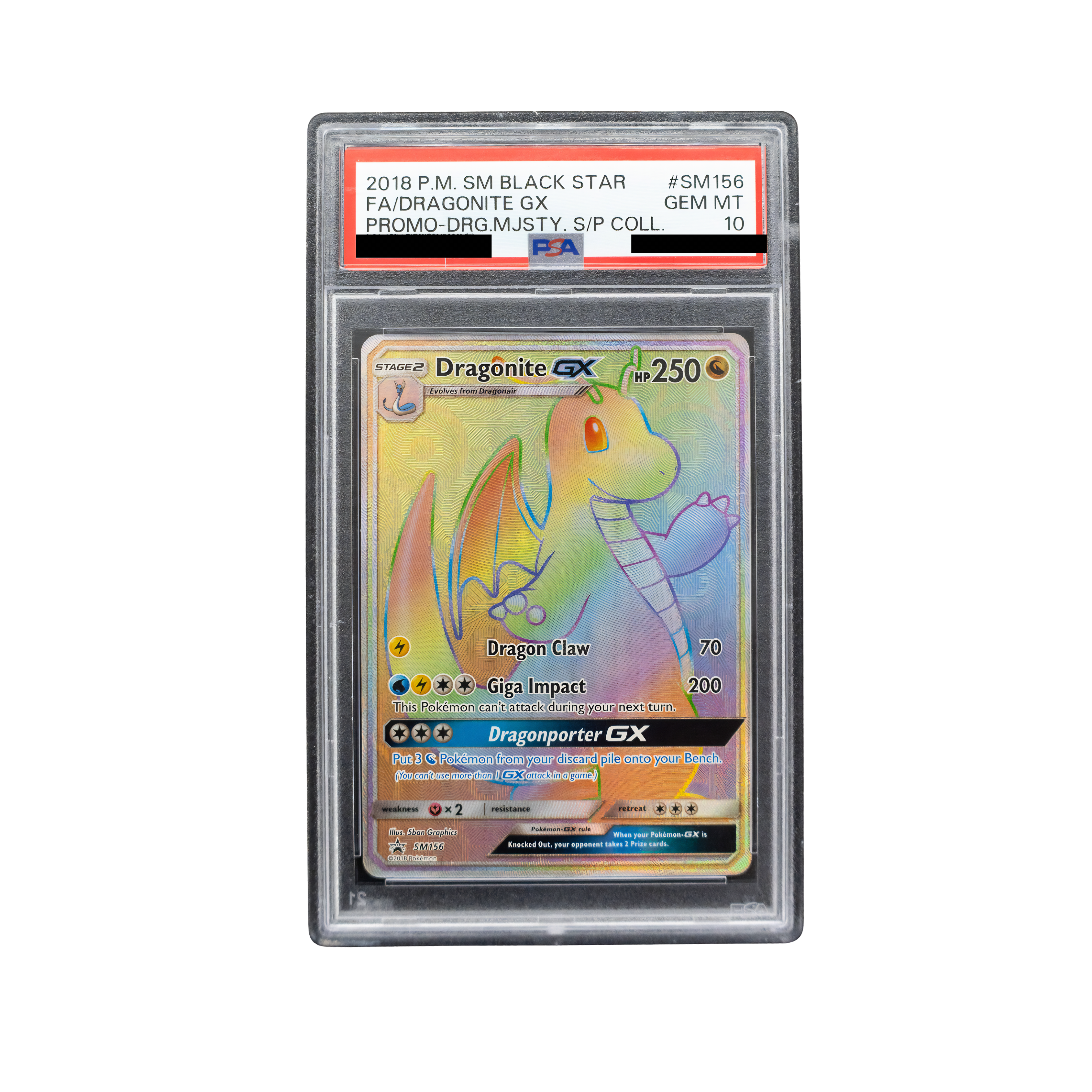 2018 Dragonite GX #SM156 SM Black Star Promo English - PSA 10 PSA graded slab
