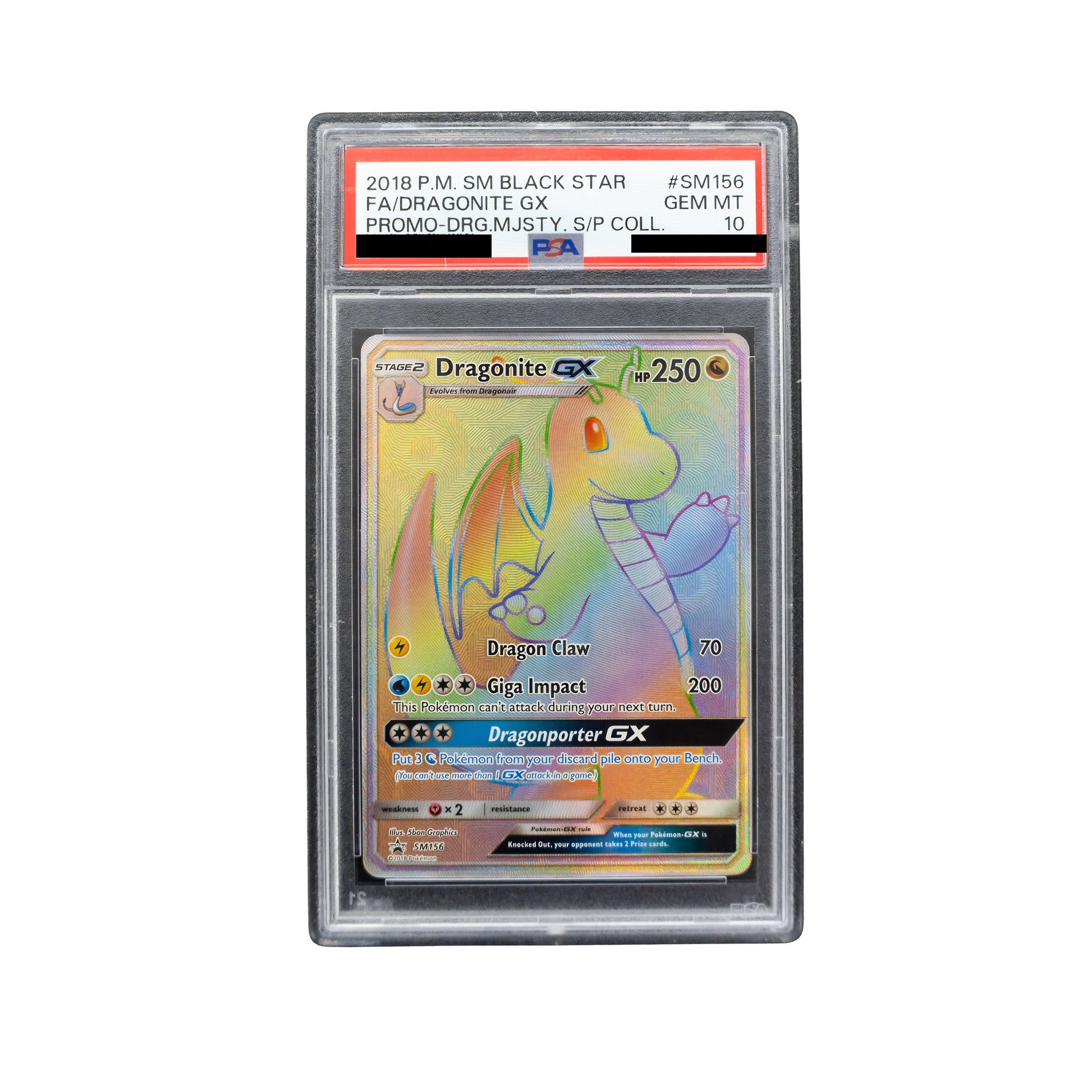 2018 Dragonite GX #SM156 SM Black Star Promo English - PSA 10 PSA graded slab